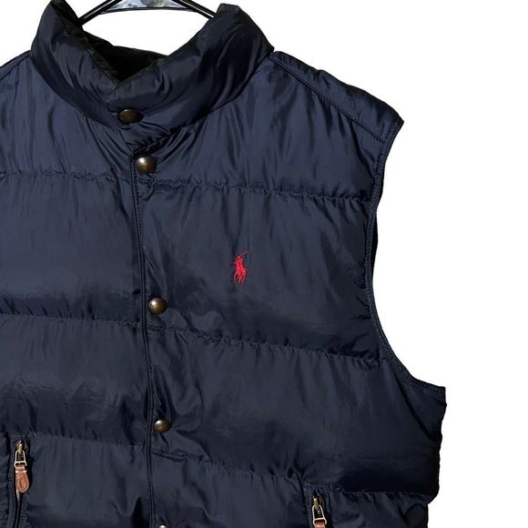 Polo Ralph Lauren Reversible Down Puffer Vest Navy Green Mens Large - Picture 2 of 7